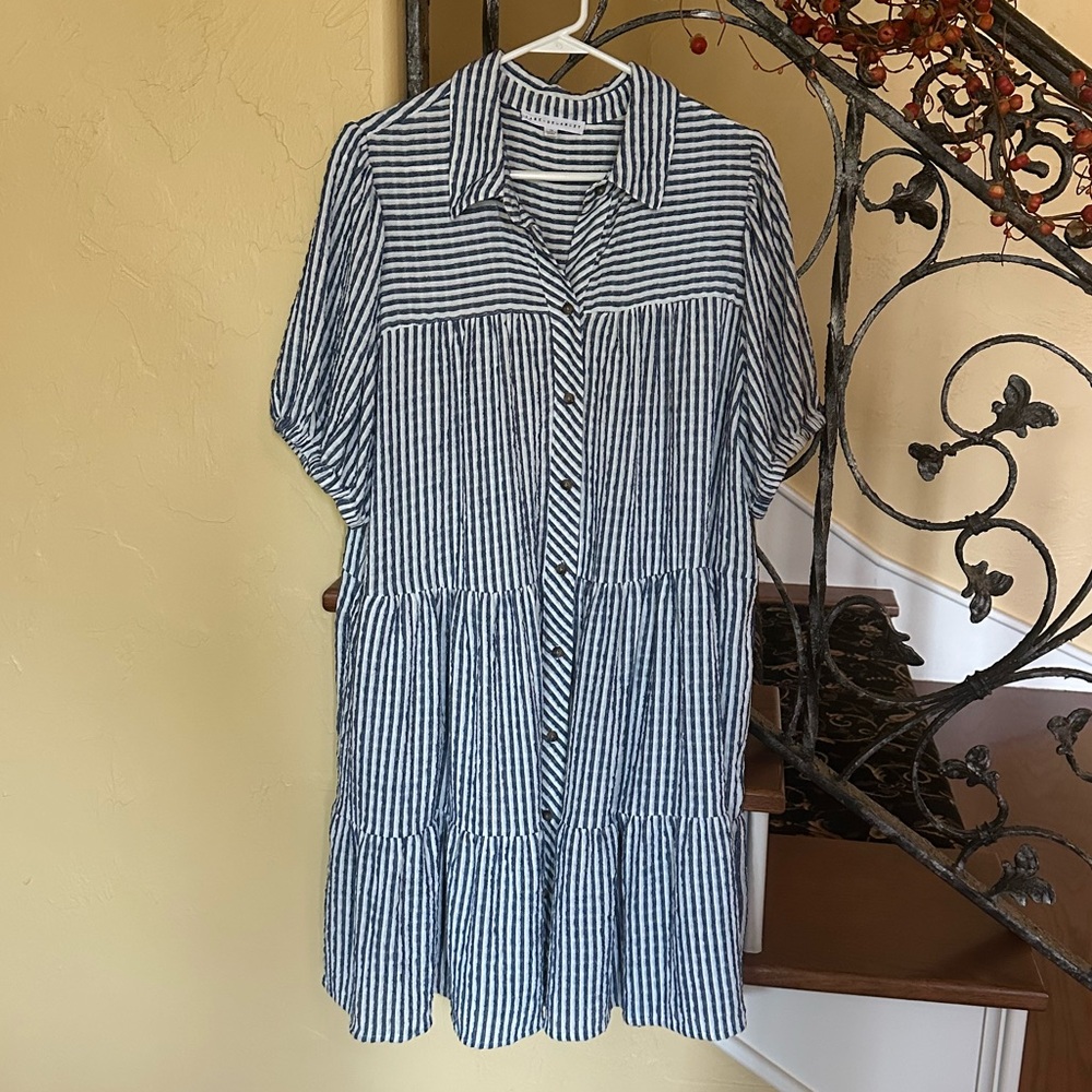 Blue & White Stripe Tiered Dress